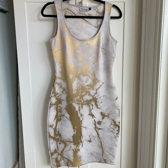 NUVANGO Gold Marble Bodycon Dress Size Small - Excellent Like New Condition - Picture 1 of 4
